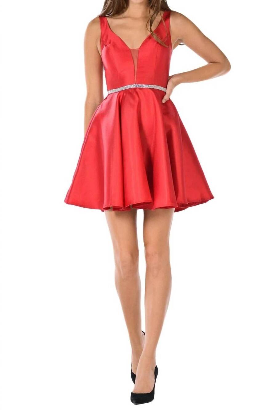 NEW POLY USA mikado deep plunge aline cocktail dress in red